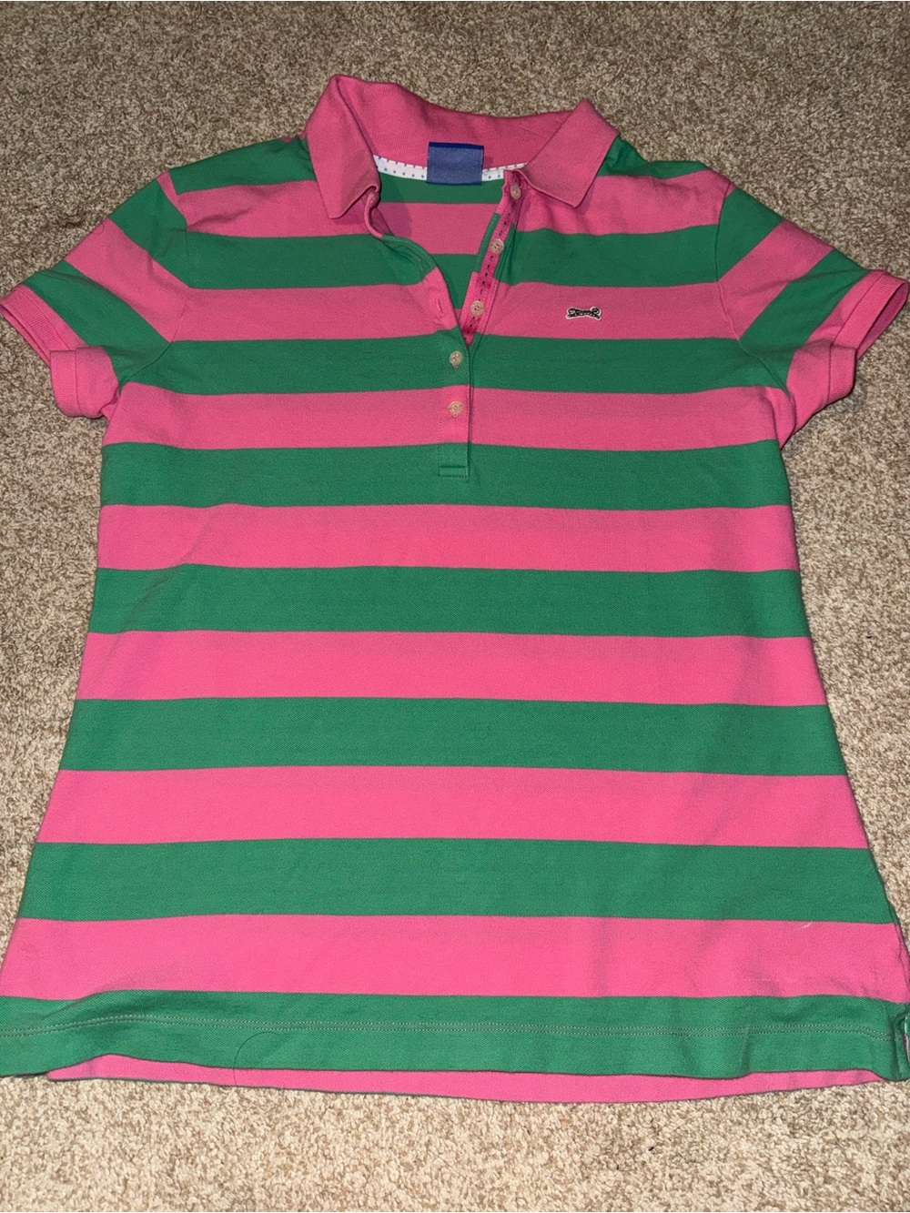 Le Tigre vintage 90s Y2K preppy pink green striped polo shirt women’s large